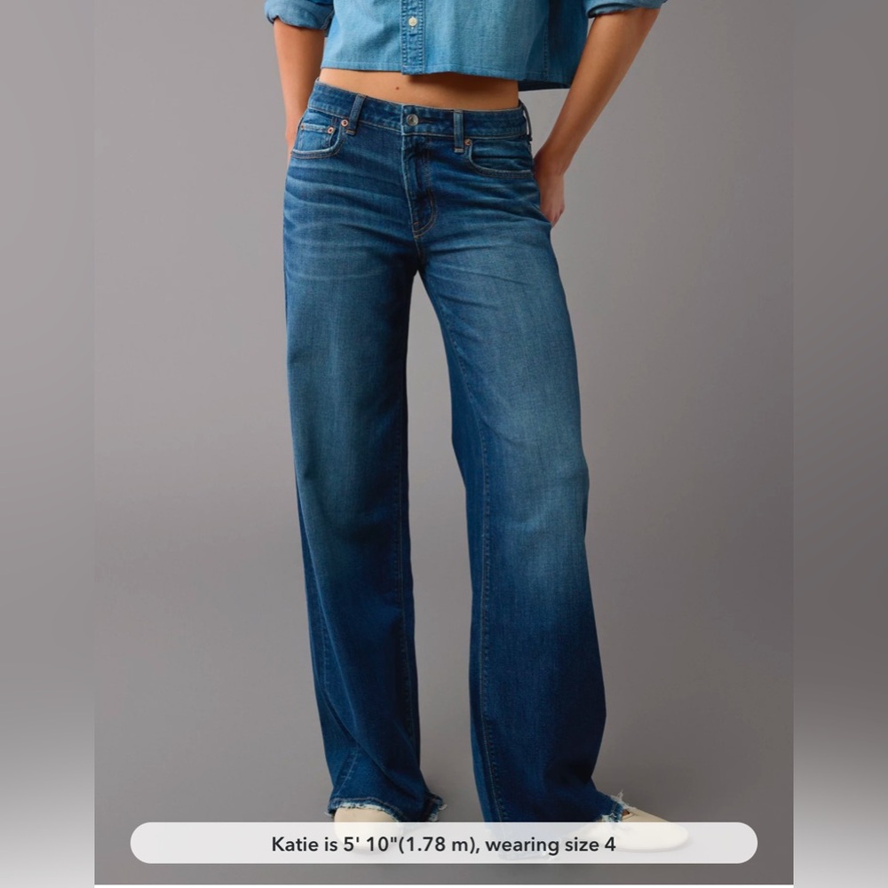 AE Dreamy Drape Stretch Low-Rise Baggy Wide-Leg Jean sz 4 regular / 27W
